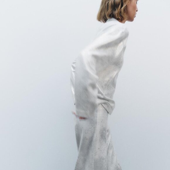 BNWT ZARA SOFT METALLIC SWEATSHIRT OVERSIZED ROUND NECK LONG SLEEVE SILVER SMALL - Picture 5 of 10